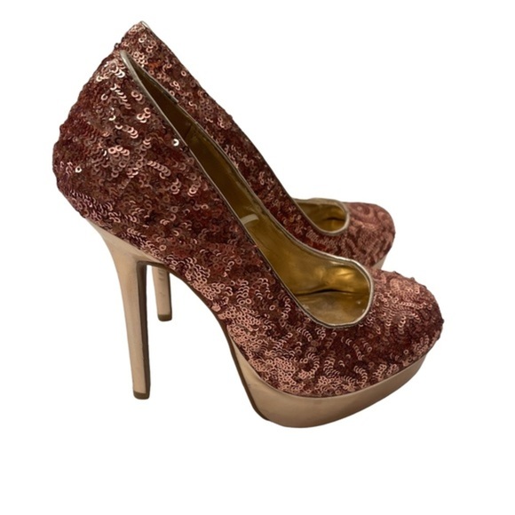 Dots Pink Sequined and Gold Platform Stiletto Heel Shoes Size 6 - Picture 4 of 8